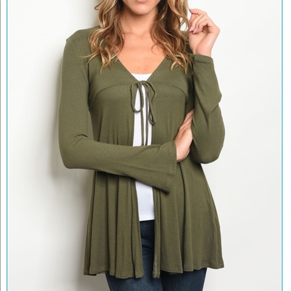 Olive Tie Front Cardigan - Picture 5 of 6